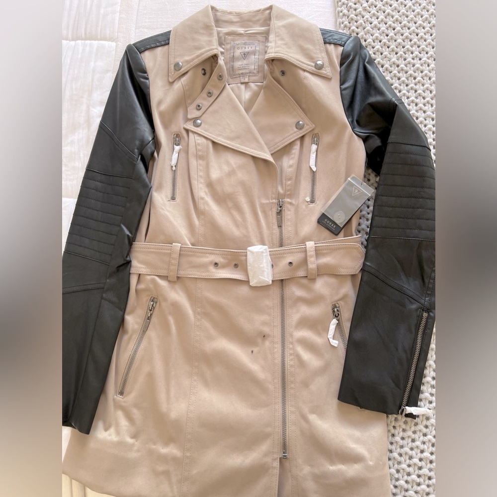 Guess Asymmetrical Coat With Leather Sleeve’s.